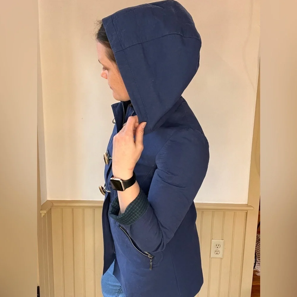 ANTHROPOLOGIE CARTONNIER Navy Blue Brown Toggle Hooded Cadet Coat Zip Jacket S